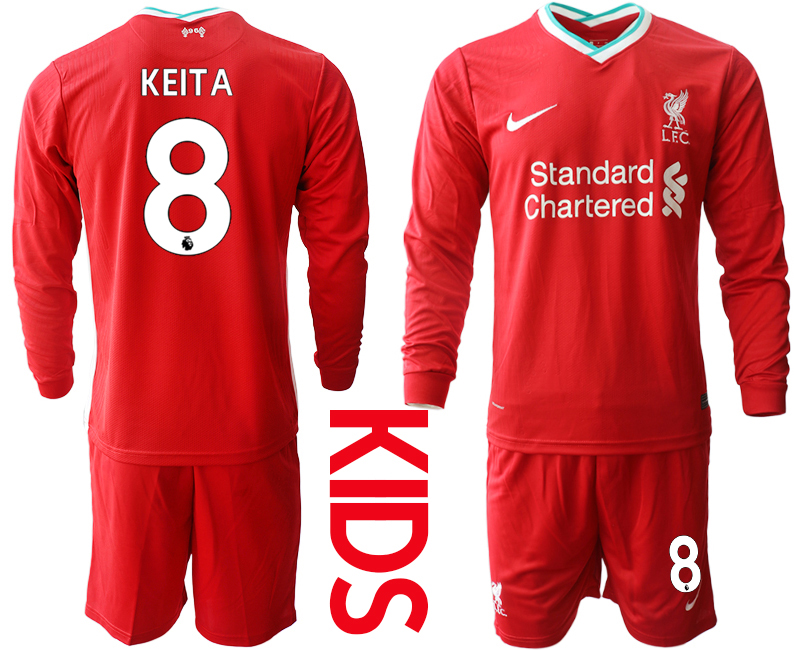2021 Liverpool home long sleeves Youth #8 soccer jerseys->youth soccer jersey->Youth Jersey